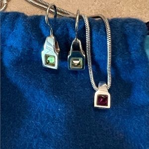 MIGNON FAGET 925 SMALL MERIDIAN PENDANT & EARRINGS w/SNAKE CHAIN EUC